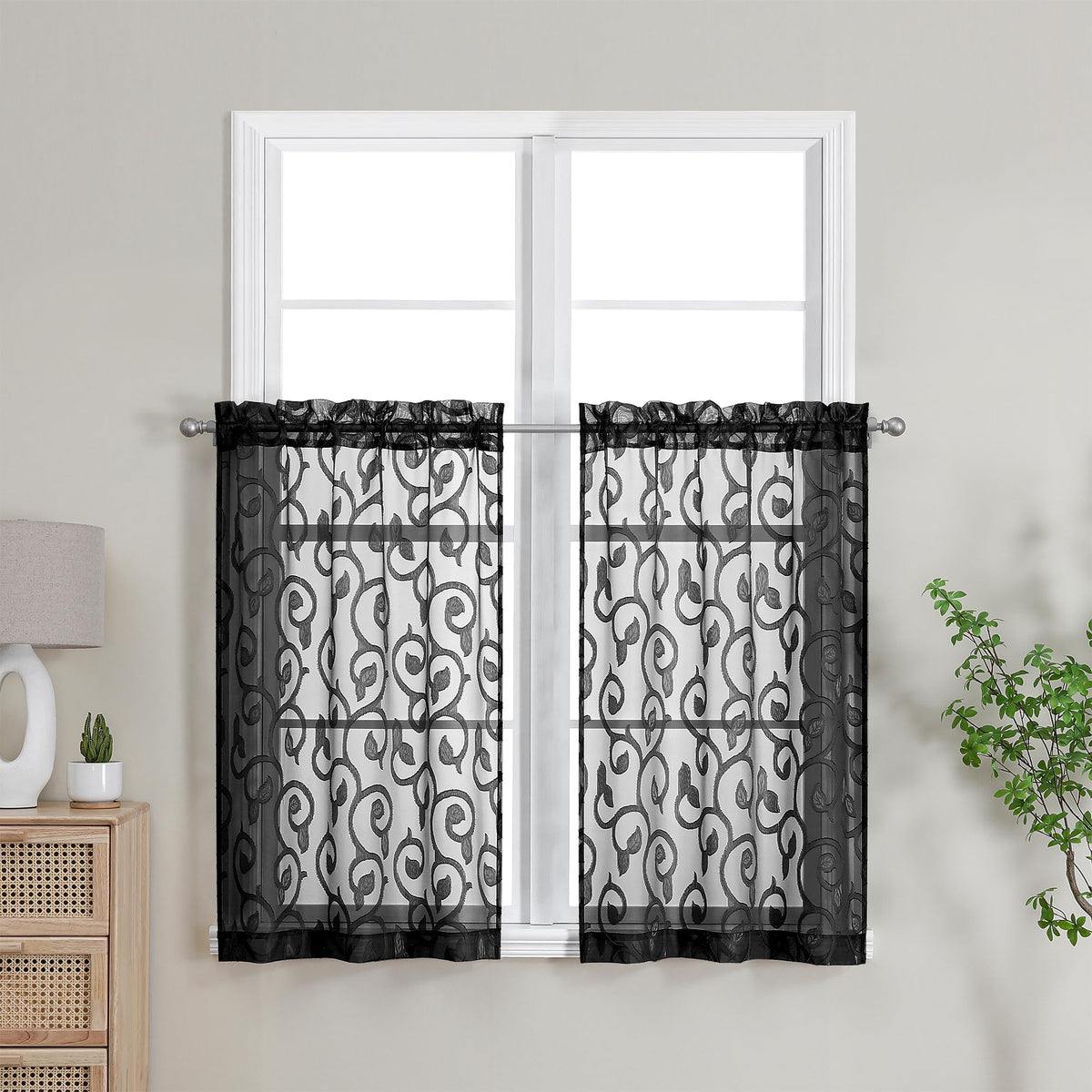 OWENIE Furman Ivory Sheer Curtains 84 inches Long for Bedroom Living Room 2 Panels Set, Jacquard Clip Light Filtering Semi Sheer Curtain Rod Pocket Window Drapes, 2 Pcs Each 40 W 84 L