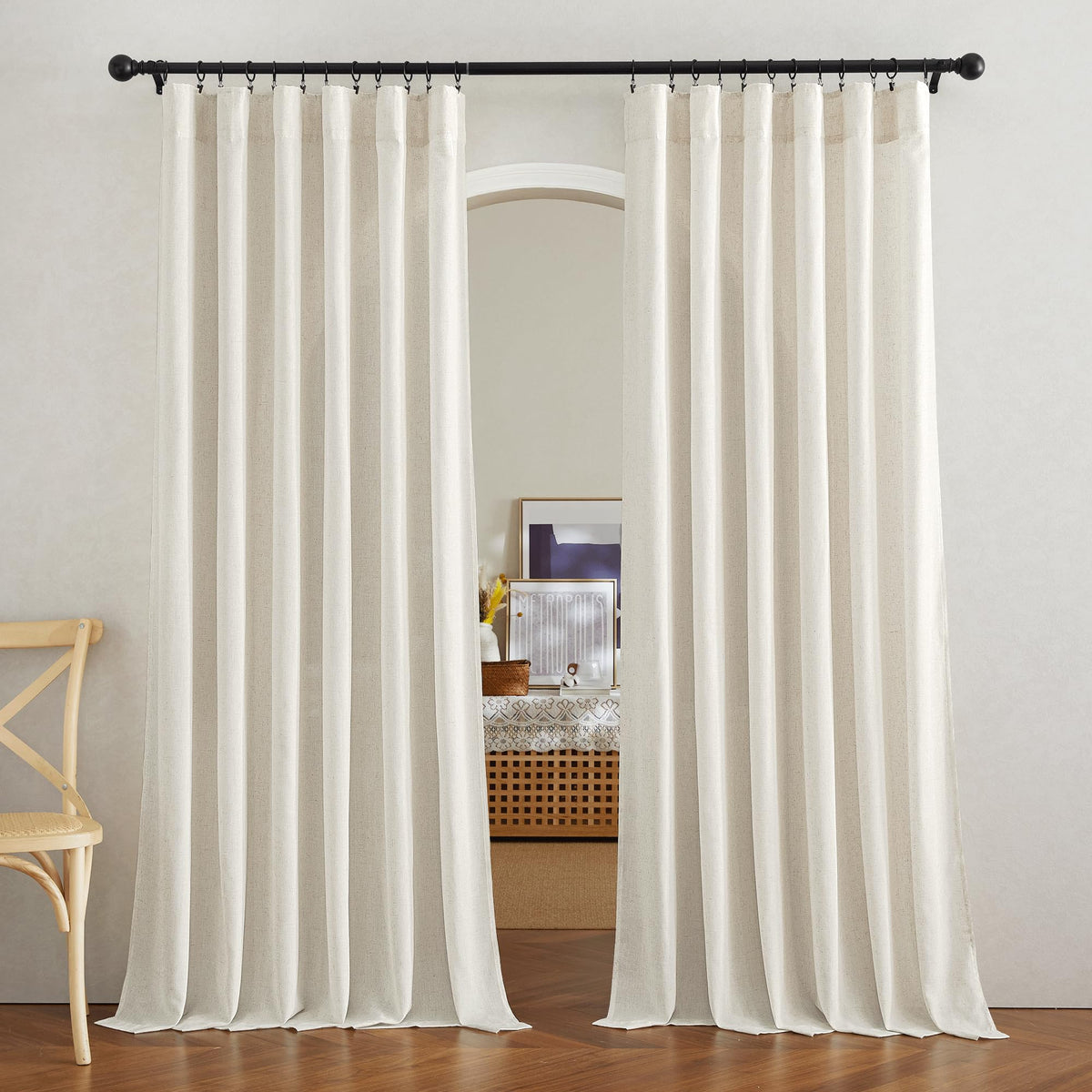 NICETOWN Flax Sheer Linen Curtains for Living Room 95 inch Long 2 Panels, Rod Pocket & Back Tab Semi Sheer Drapes Privacy Added with Light Filtering for Bedroom/Living Room, Natural, W55 x L95