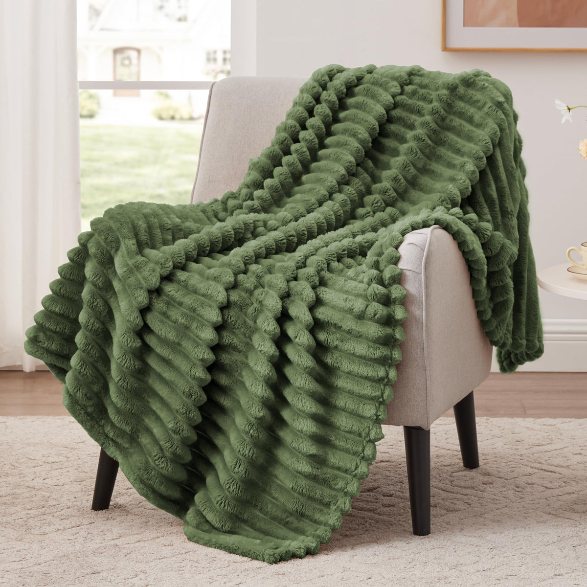 EXQ Home Stripe Jacquard Throw Blanket Light Purple for Couch Gentle Soft