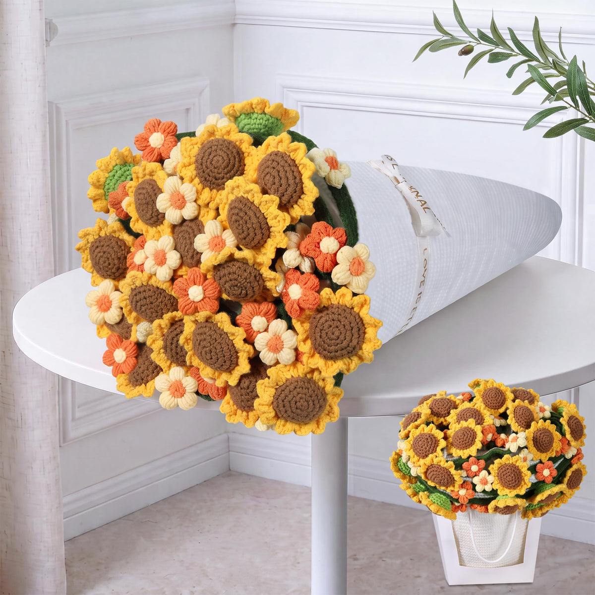 Ivydale 43inch Sunflowers Crochet Blanket Knitted Flower Bouquet Throw