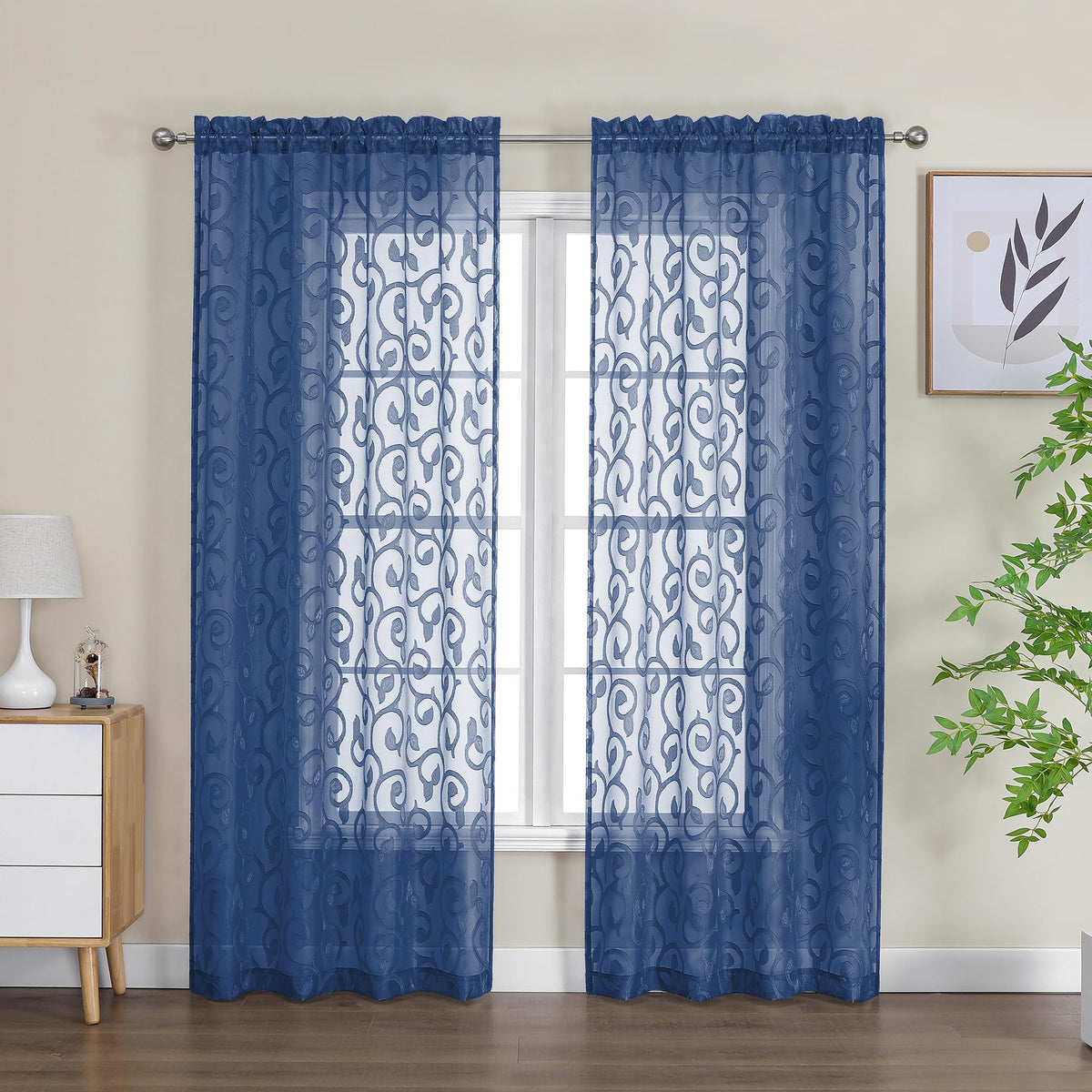 OWENIE Furman Ivory Sheer Curtains 84 inches Long for Bedroom Living Room 2 Panels Set, Jacquard Clip Light Filtering Semi Sheer Curtain Rod Pocket Window Drapes, 2 Pcs Each 40 W 84 L