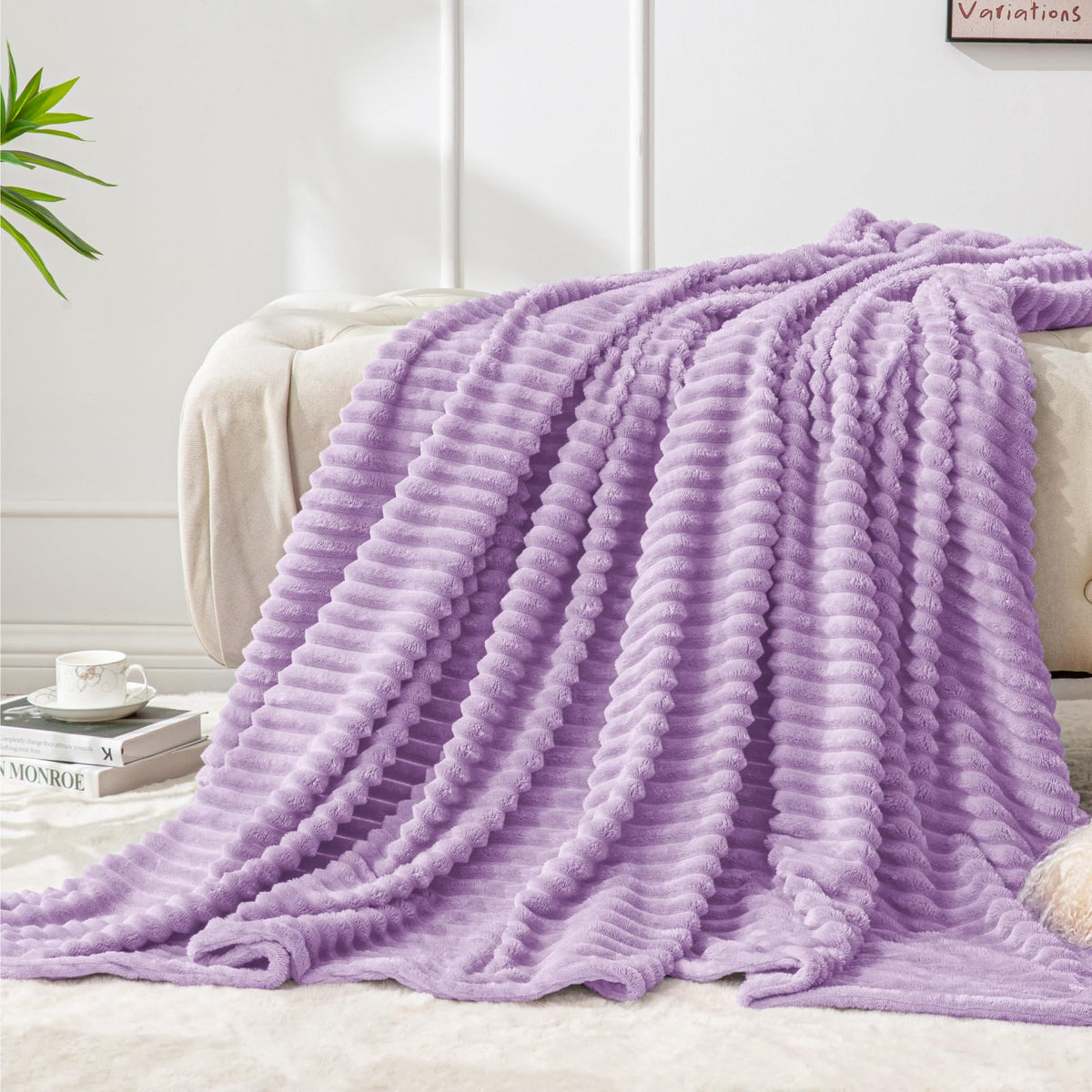 BEDELITE 3D Ribbed Jacquard Pink Fleece Throw Blanket for Couch, 50x60 Inch