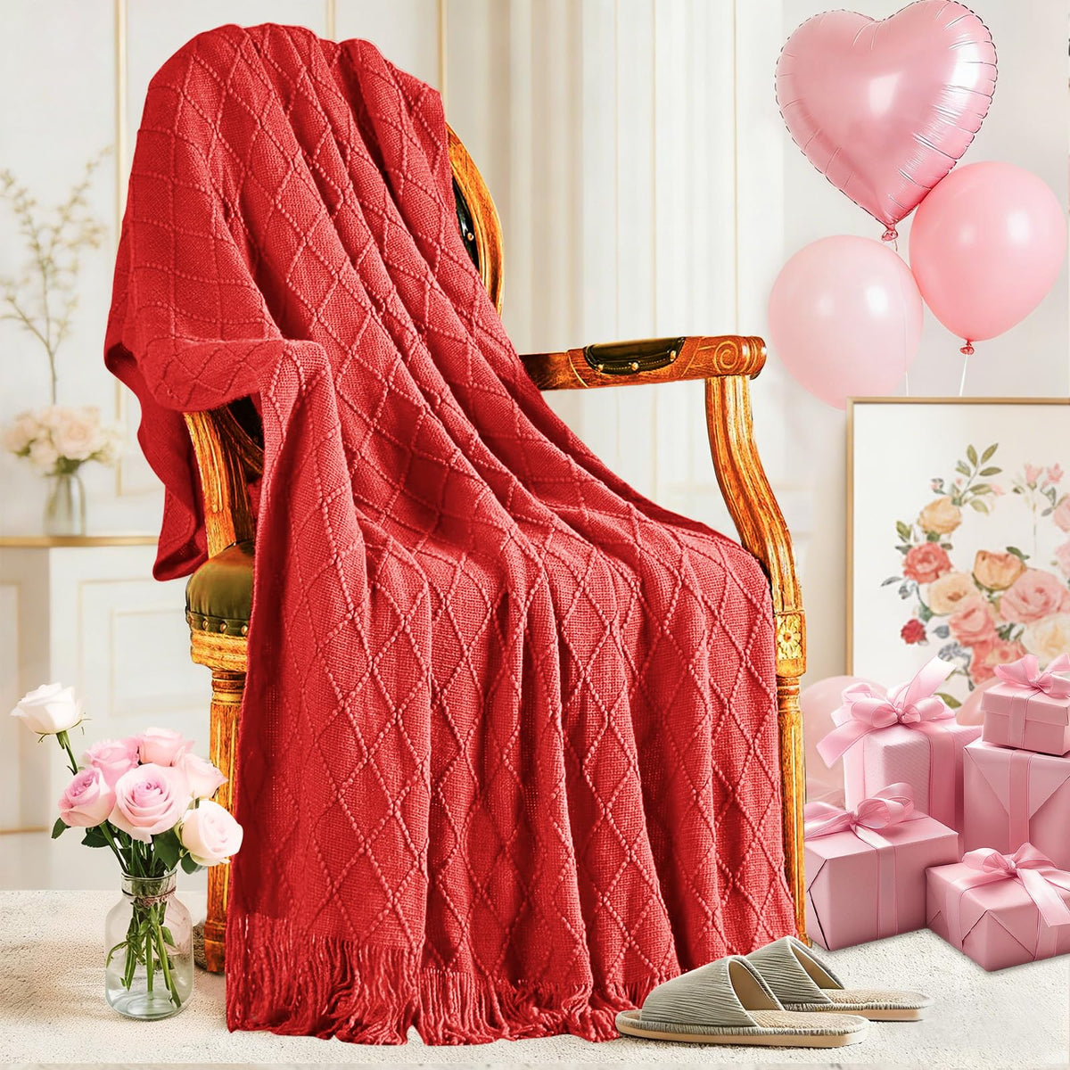 inhand Off White Knitted Throw Blanket for Couch and Bed, 50"x60"