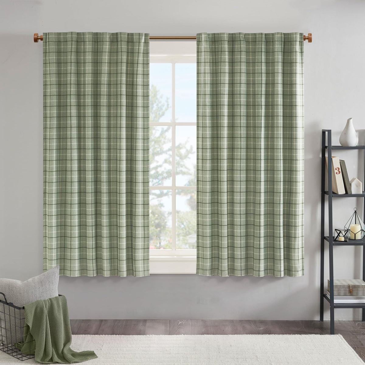 Madison Park Plaid Window Curtain Thermal Insulated, 1 Panel, 50x95 Brown