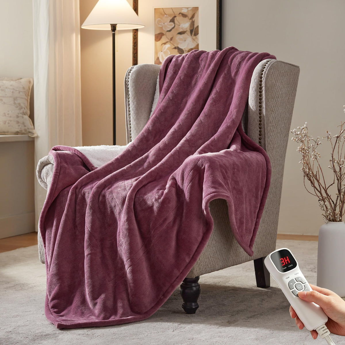 Electric Heated Blanket,50"x60" Heating Throw Flannel London Grey