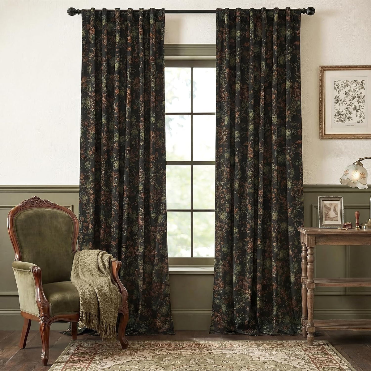StangH Black Floral Vintage Curtains Luxury Velvet Drapes 96 Inch 2 Panels