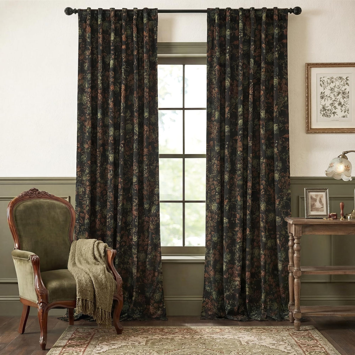 StangH Black Floral Vintage Curtains Luxury Velvet Drapes 96 Inch 2 Panels