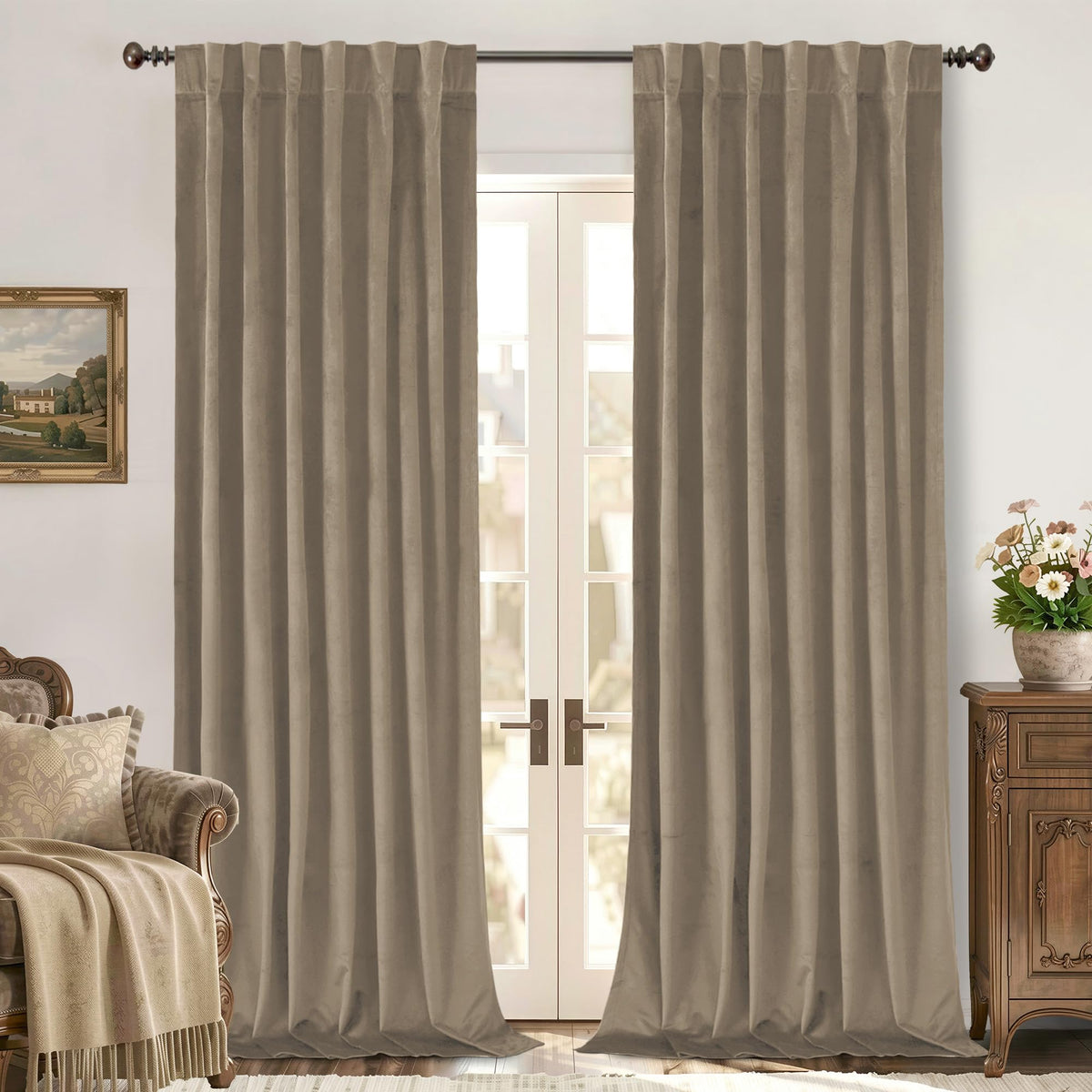 BGment Christmas Red Velvet Curtains 96 Inches for Living Room, Thermal Room Darkening Curtains Sound Reduce Drapes with Back Tab and Rod Pocket for French Door, 2 Panels, 52 x 96 Inch