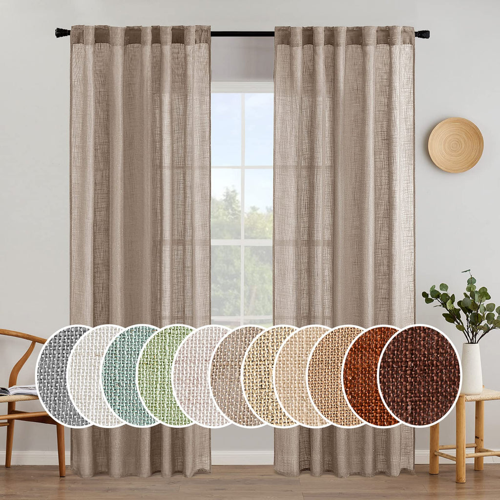MIULEE Natural White Linen Curtains 52x90 Inch Long 2 Panels for Bedroom