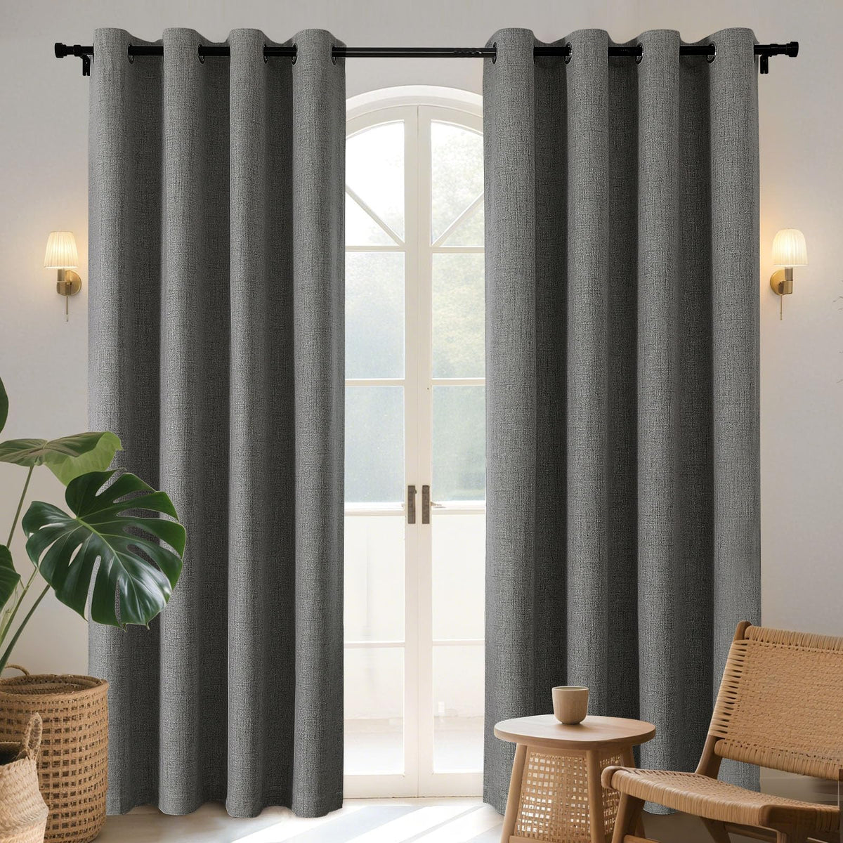 Joydeco Blackout Curtains 84 Inch Long, Linen Black Out Curtains for Bedroom 2 Panels with Grommet, Thermal Insulated, Noise Reducing Room Darkening Drapes Privacy Protection for Living Room Window
