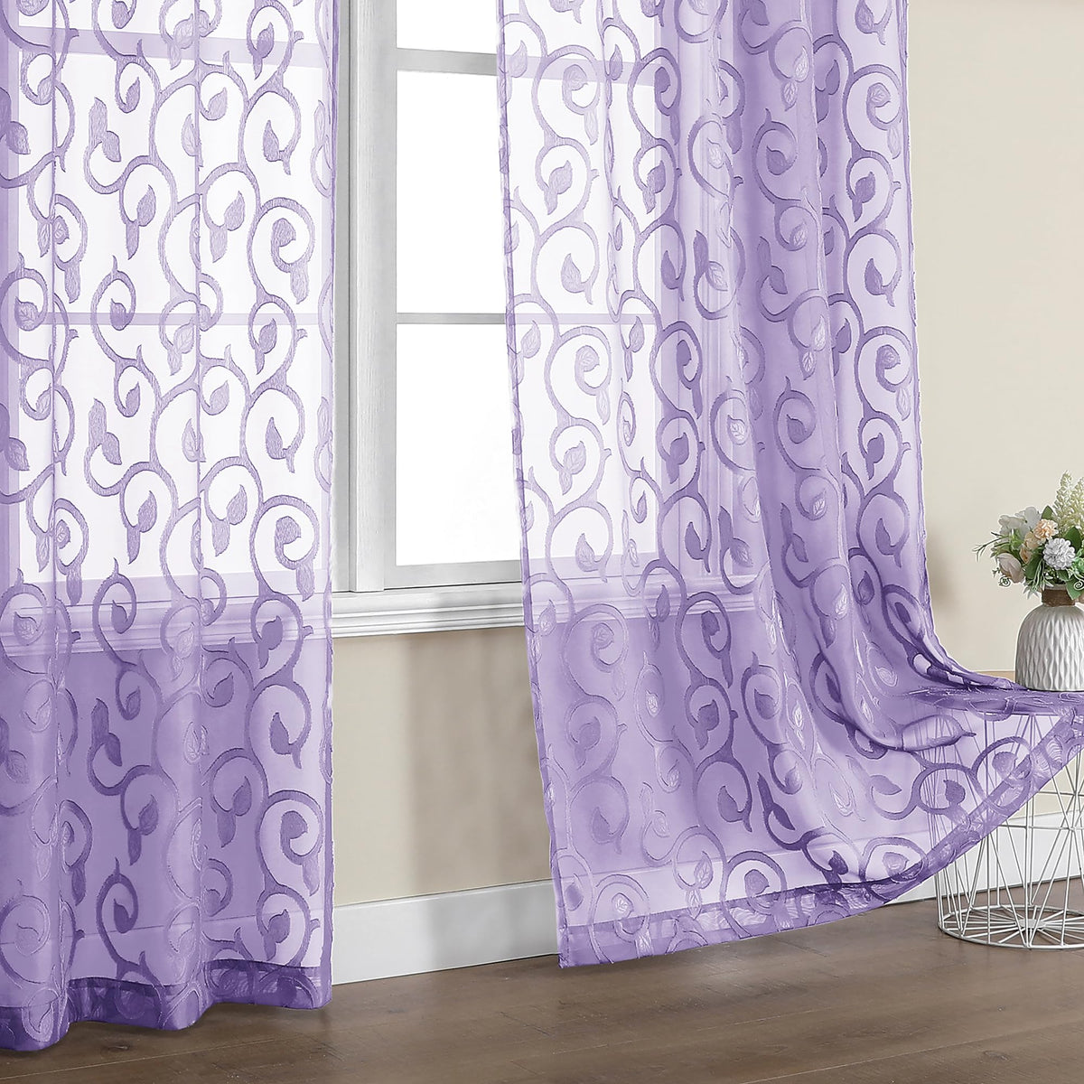 OWENIE Furman Ivory Sheer Curtains 84 inches Long for Bedroom Living Room 2 Panels Set, Jacquard Clip Light Filtering Semi Sheer Curtain Rod Pocket Window Drapes, 2 Pcs Each 40 W 84 L