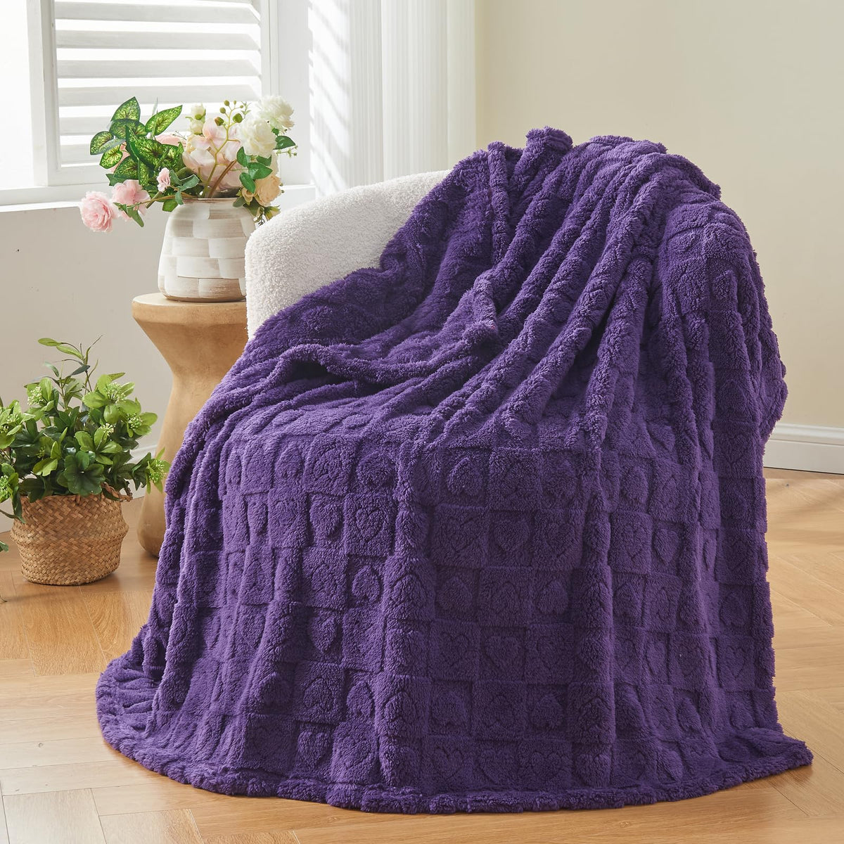NEWCOSPLAY 3D Checkered Flannel Throw Blanket, Ivory Checkered, 50"x70"