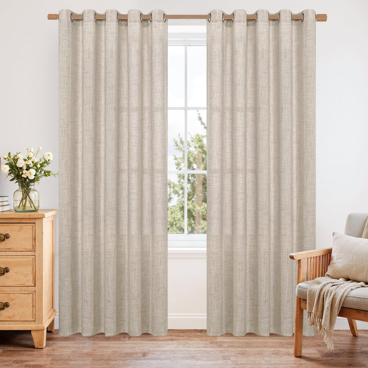 YoungsTex Linen Semi Sheer Curtains 63 Inch Length, Light Filtering Drapes