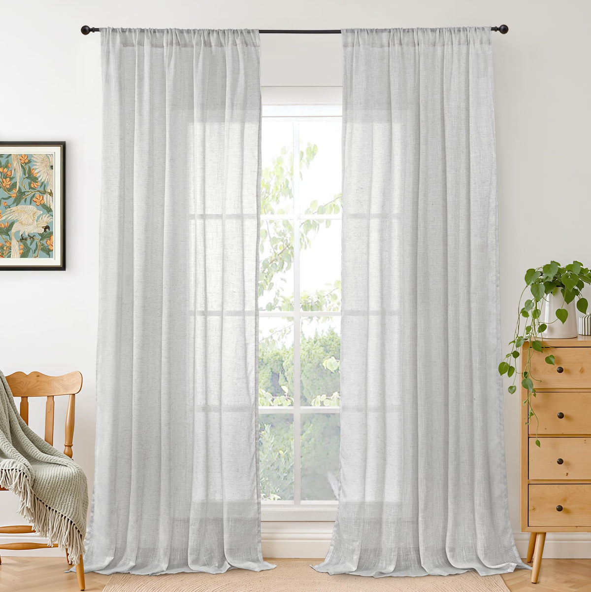 BGment Tan Linen Curtains 84 Inch Length 2 Panels Burlap Semi Sheer Drapes