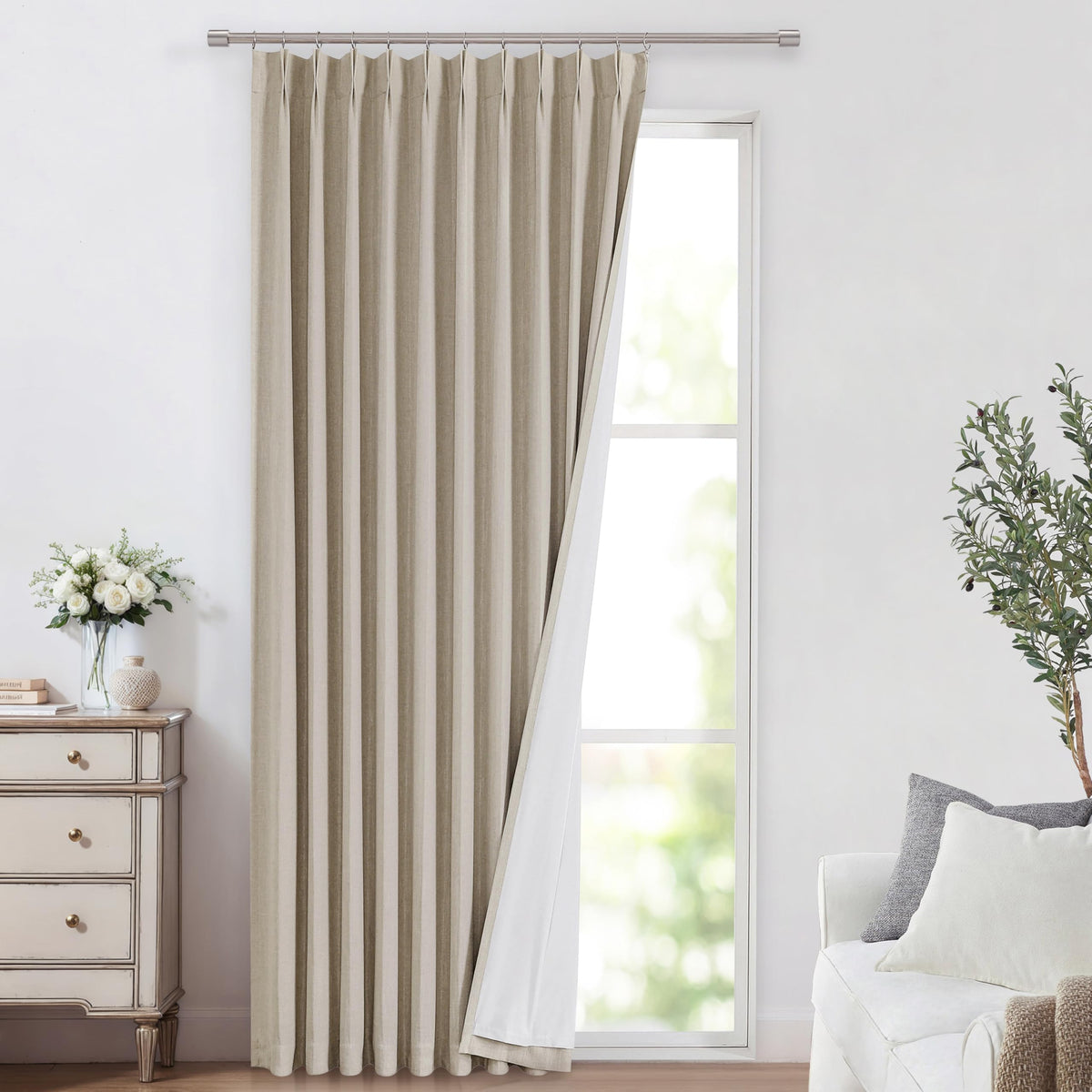 Vision Home Pinch Pleated Full Blackout Curtains Linen Blended Room Darkening Window Curtains 84 inch for Living Room Bedroom Thermal Insulated Pinch Pleat Drapes with Hooks 2 Panel 40"Wx84"L,Blue Fog