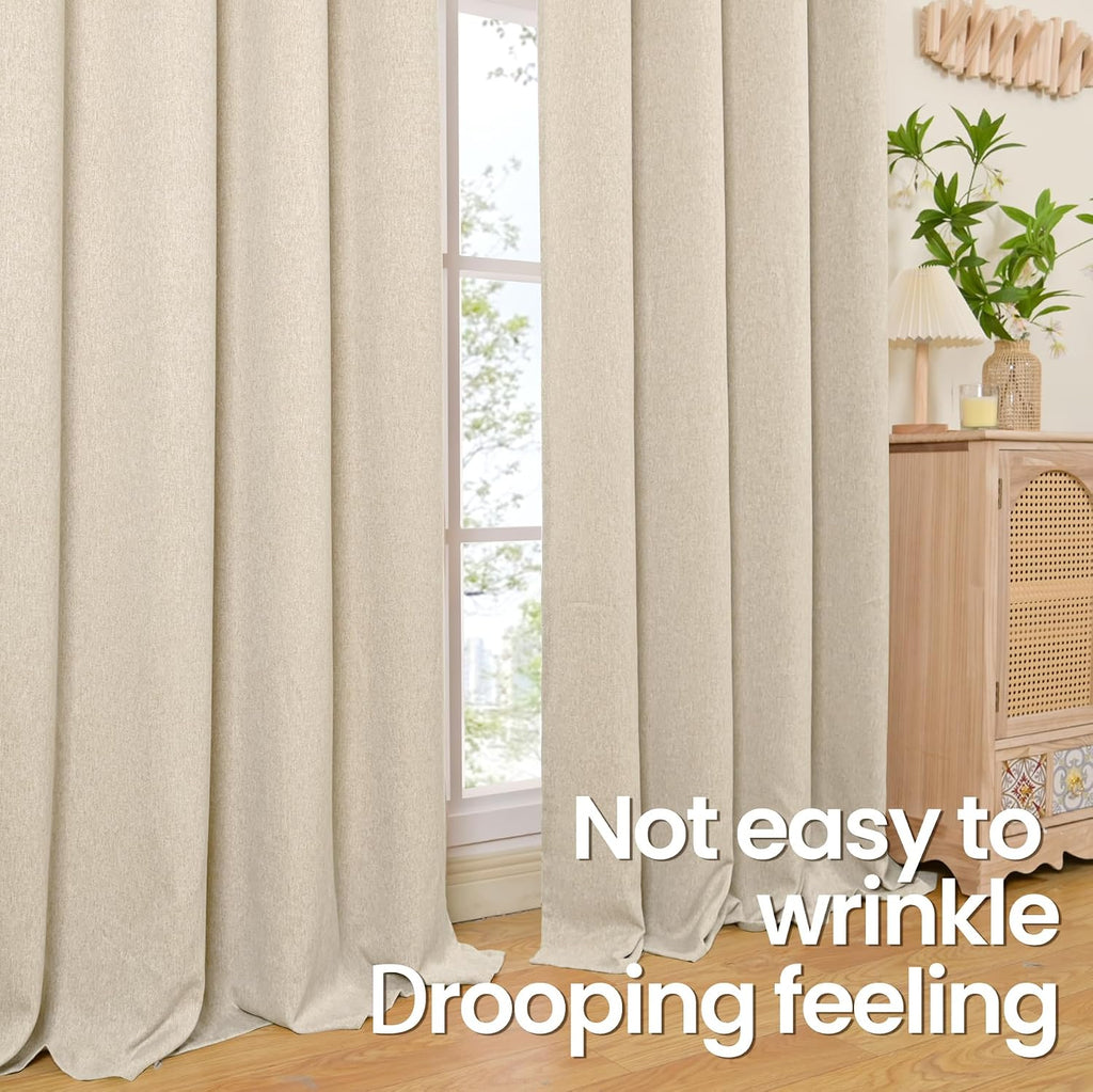 BGment Oatmeal Linen Curtains for Living Room 95 Inch Length 2 Panels Set, Privacy Drapes Light Filtering with Grommet for Farmhouse Bedroom No See Through, Each 52 Inch Wide