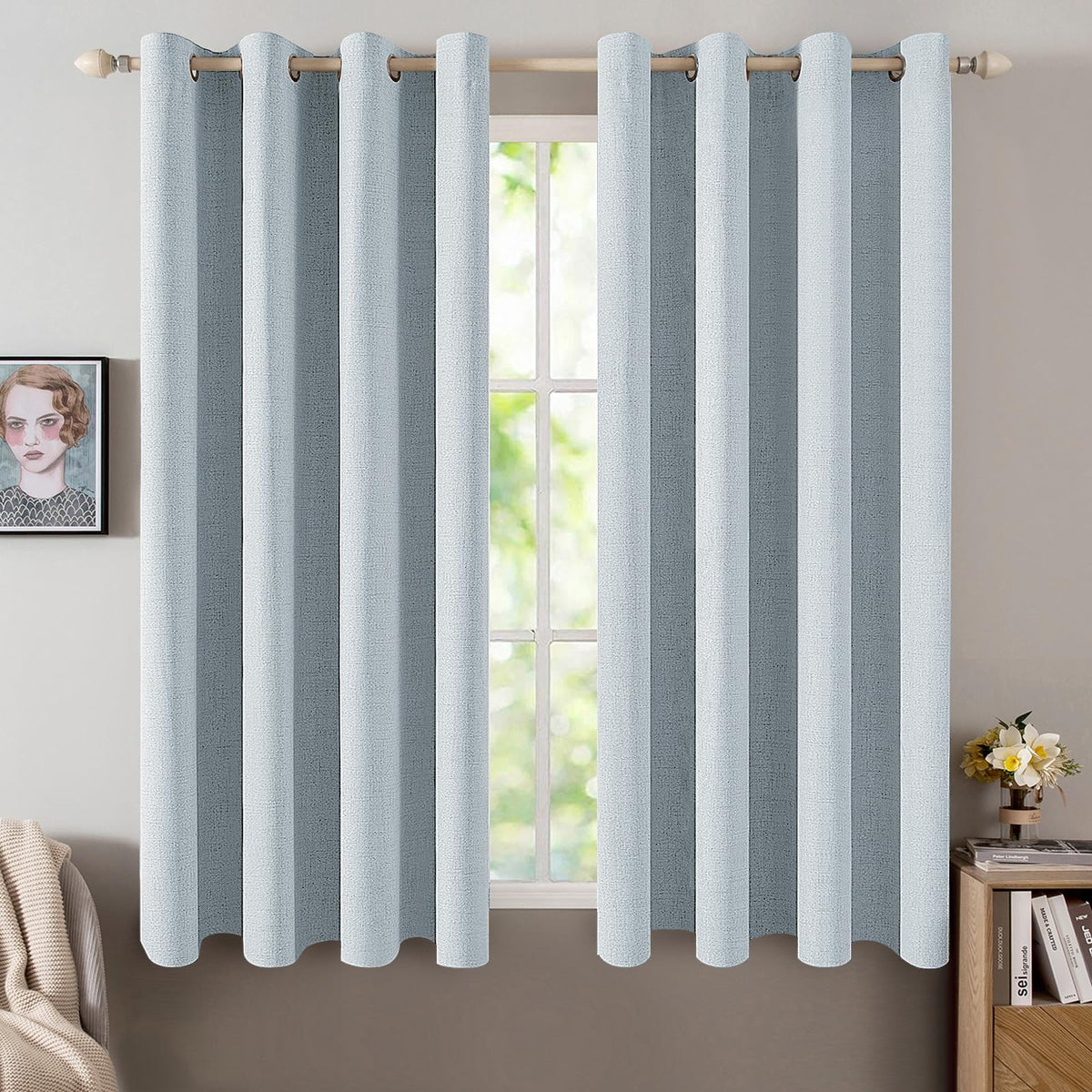 MIULEE 100% Blackout Linen Curtains for Bedroom 52x84 Inches Natural Beige