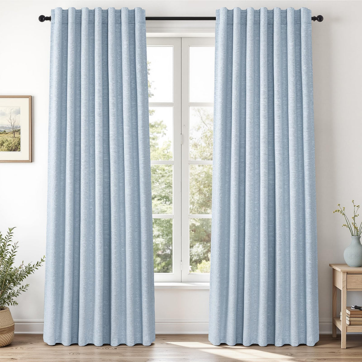 Topfinel Linen Blackout Curtains 96 Inch Long, Boho Farmhouse Ivory Birch Viral Drapes Pinch Pleated Curtains with Hooks for Living Room, Neutral 8 FT Back Tab Bedroom Curtains 52" X 96" 2 Panels