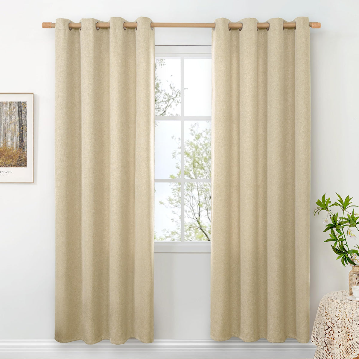 BGment Oatmeal Linen Curtains for Living Room 95 Inch Length 2 Panels Set, Privacy Drapes Light Filtering with Grommet for Farmhouse Bedroom No See Through, Each 52 Inch Wide