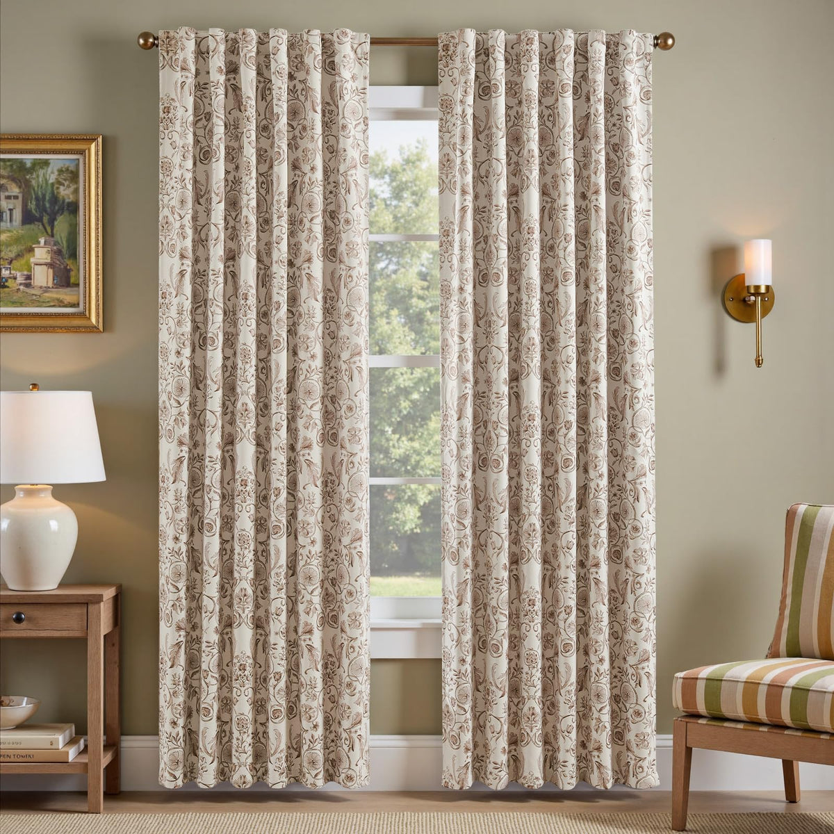 jinchan Beige Boho Floral Blackout Curtains 84 Inch Grommet 4 Panels
