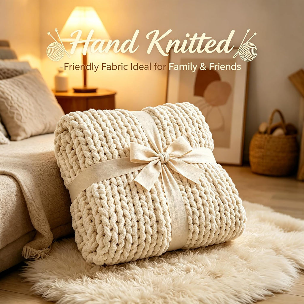 Chunky Knit Blanket Throw for Couch, 51"x63" Chunky Yarn Knitted Blankets