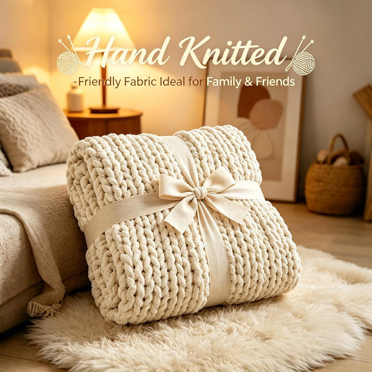 Chunky Knit Blanket Throw for Couch, 51"x63" Chunky Yarn Knitted Blankets