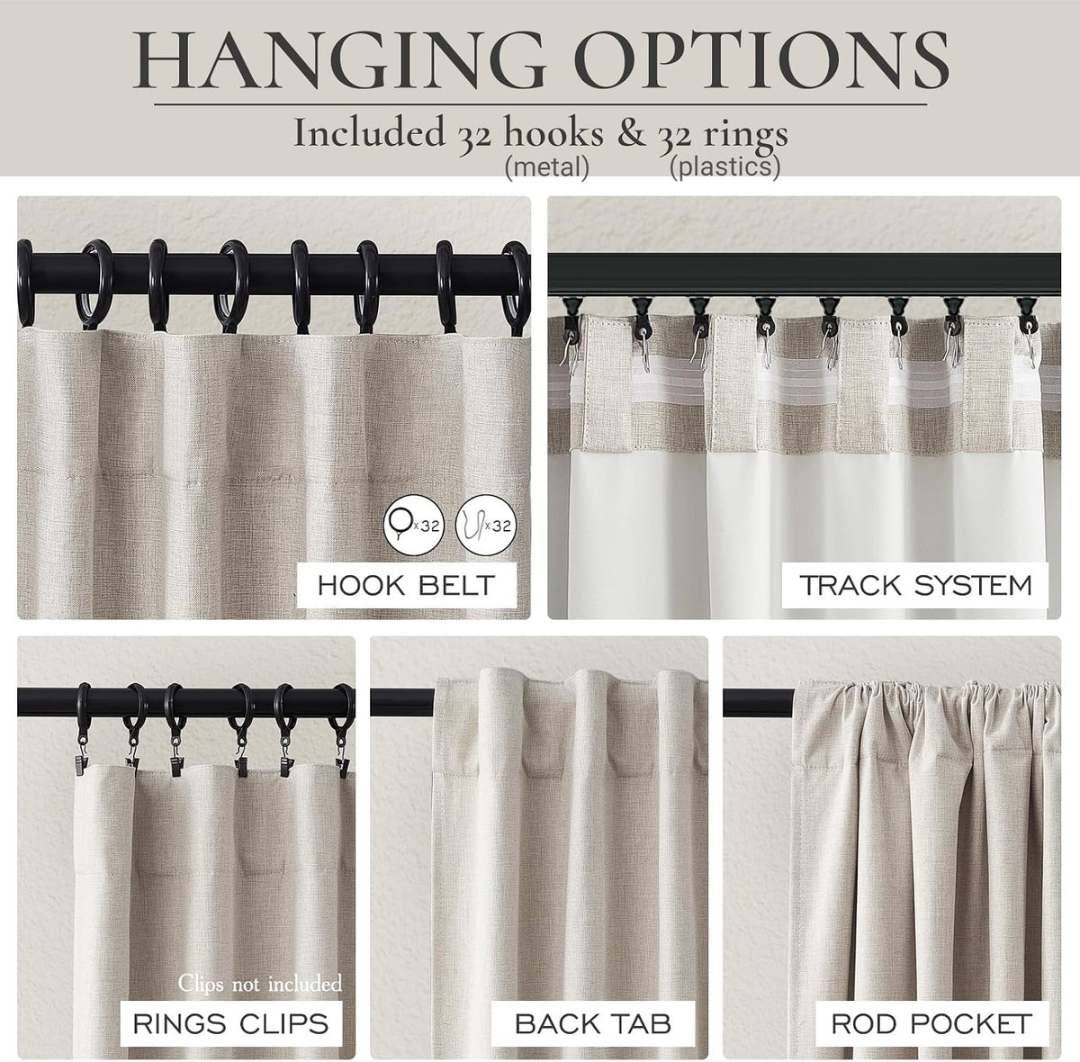 100% Blackout Curtains 84 Inch Length 2 Panels Set Farmhouse Style for Bedroom Windows/Living Room Thermal Insulated Neutral Boho Drapes Linen Blend Natural Ivory 7ft Long Hook Belt Pleated/Back Tab