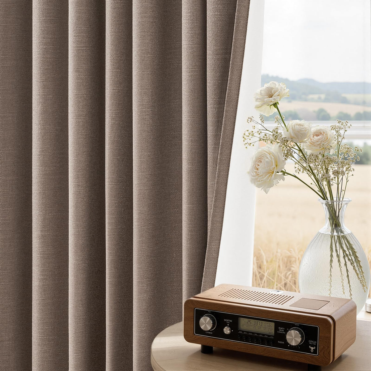 Topfinel Linen Blackout Curtains 96 Inch Long, Boho Farmhouse Ivory Birch Viral Drapes Pinch Pleated Curtains with Hooks for Living Room, Neutral 8 FT Back Tab Bedroom Curtains 52" X 96" 2 Panels