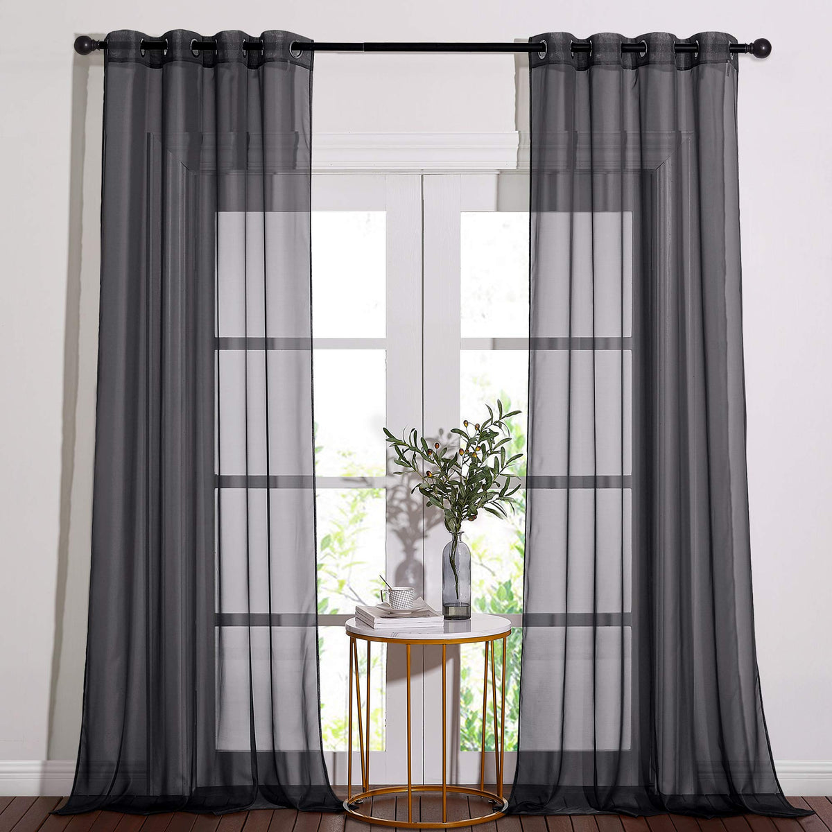 NICETOWN White Sheer Curtains & Drapes 96 inches Long for Living Room - Grommet Top Solid Lightweight & Airy Gauzy Window Treatments with Light Filtering for Bedroom, 2 Panels, W54 x L96