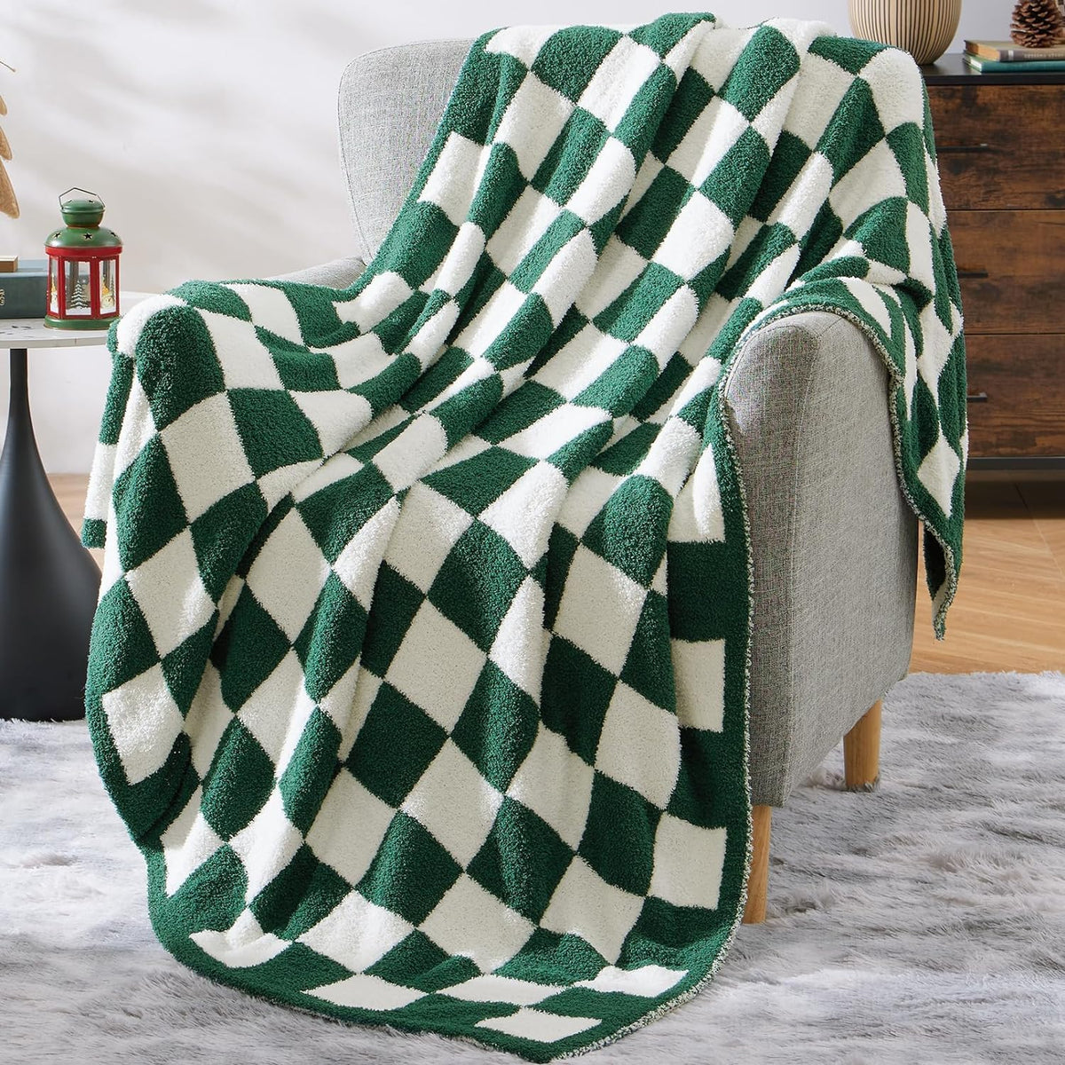 WRENSONGE Soft Checkered Throw Blanket for Couch-Cozy Warm Knitted Blankets