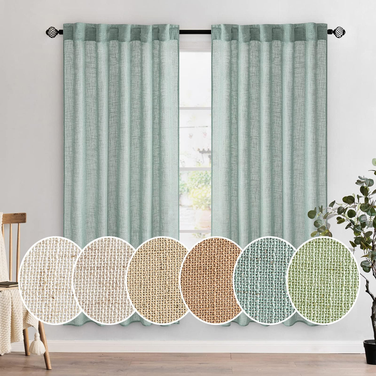 MIULEE Natural White Linen Curtains 52x90 Inch Long 2 Panels for Bedroom