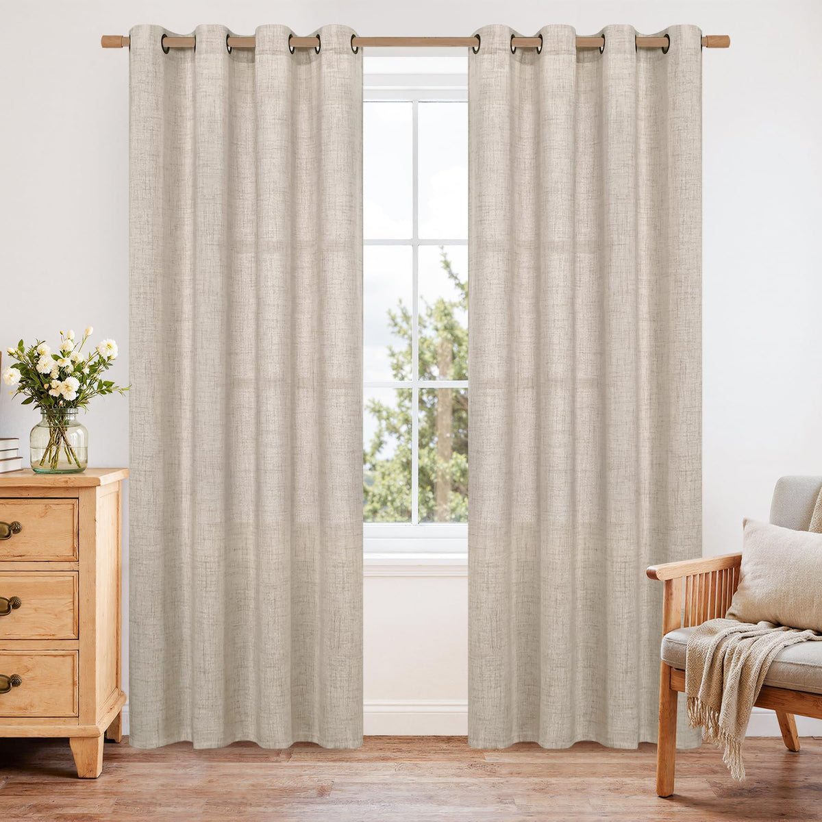 YoungsTex Linen Semi Sheer Curtains 63 Inch Length, Light Filtering Drapes
