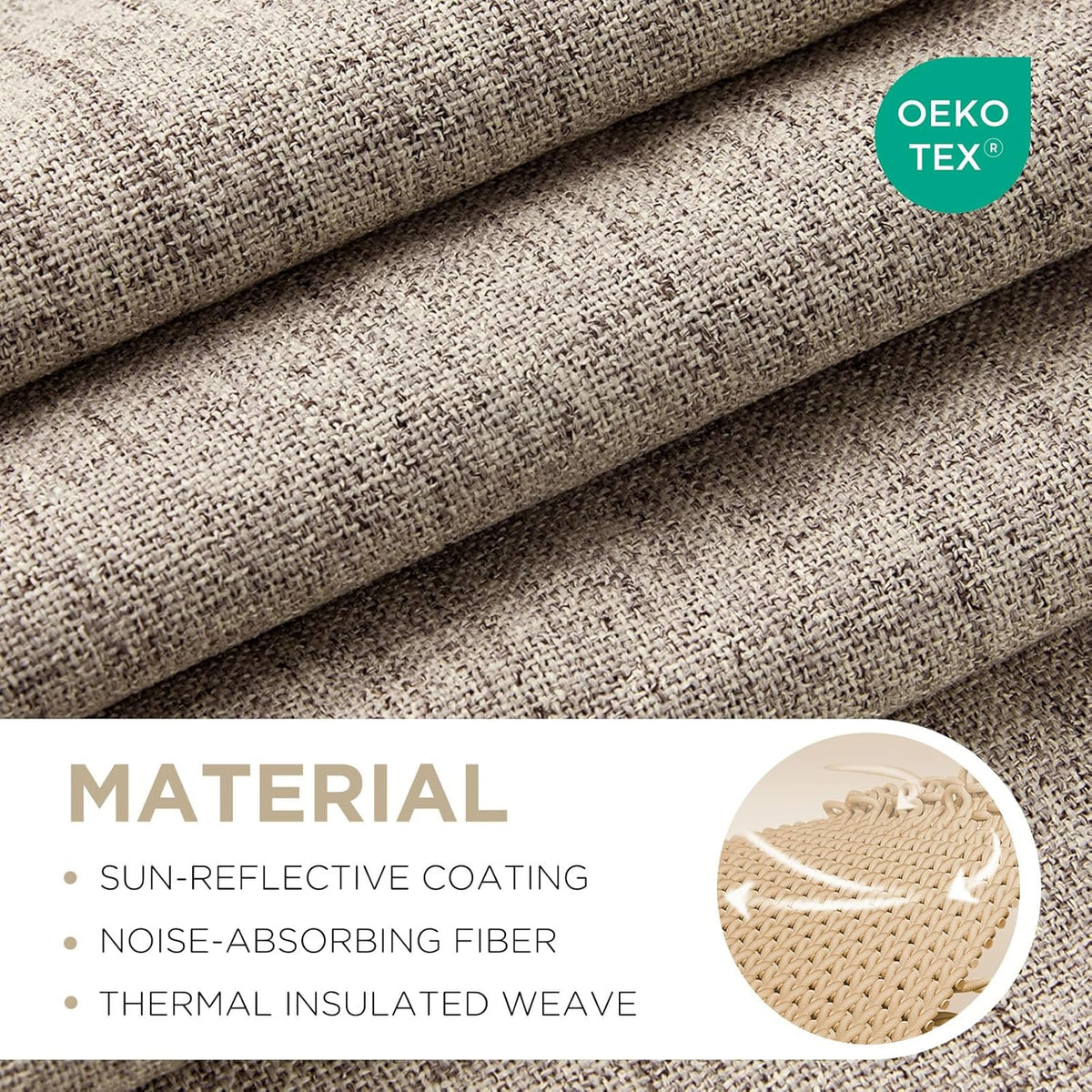 Joydeco 100% Blackout Curtains for Bedroom - Nature Linen 84 Inch Long