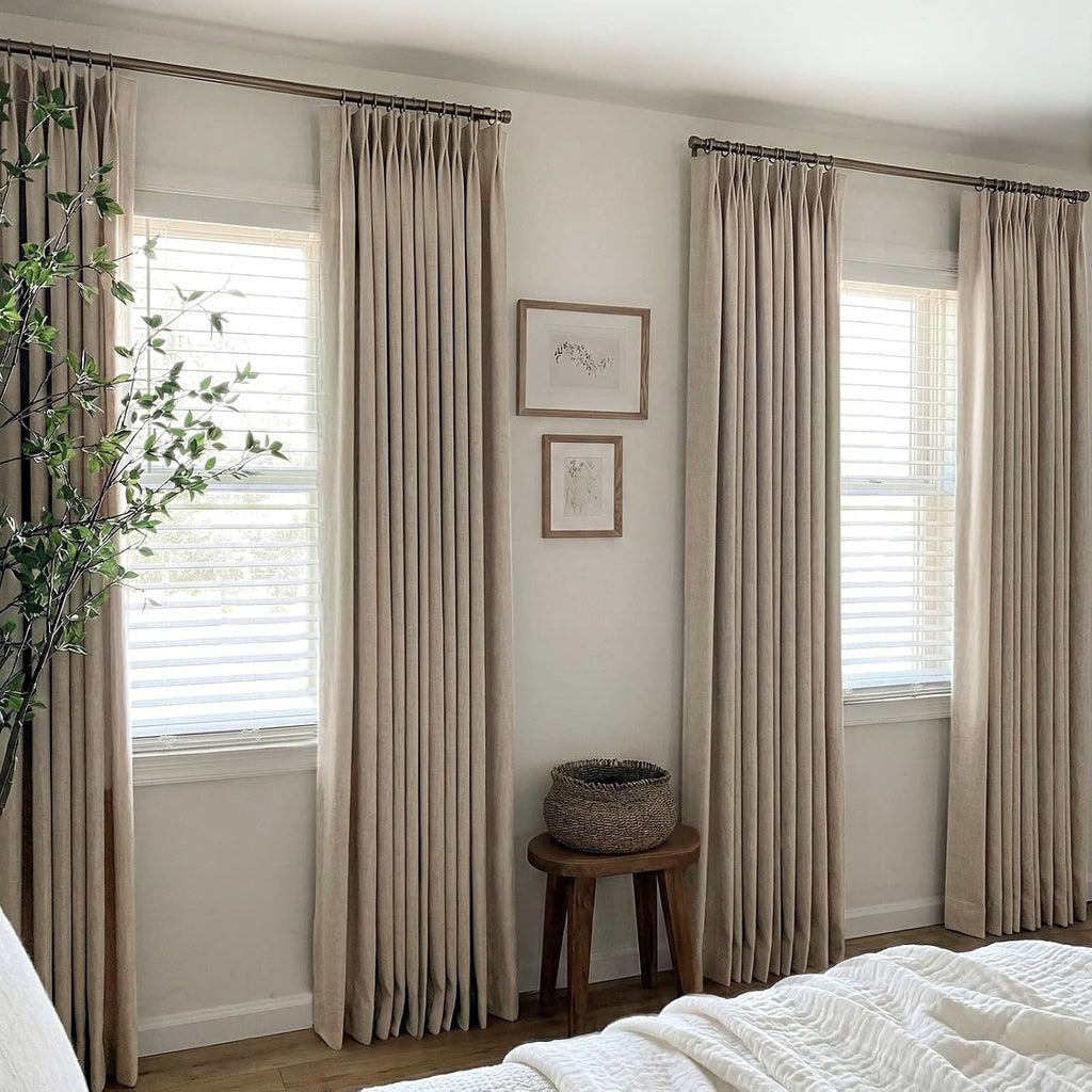 CAPALOCA Extra 60 Inch Wide Linen 100% Blackout Curtains 96 Inch Long