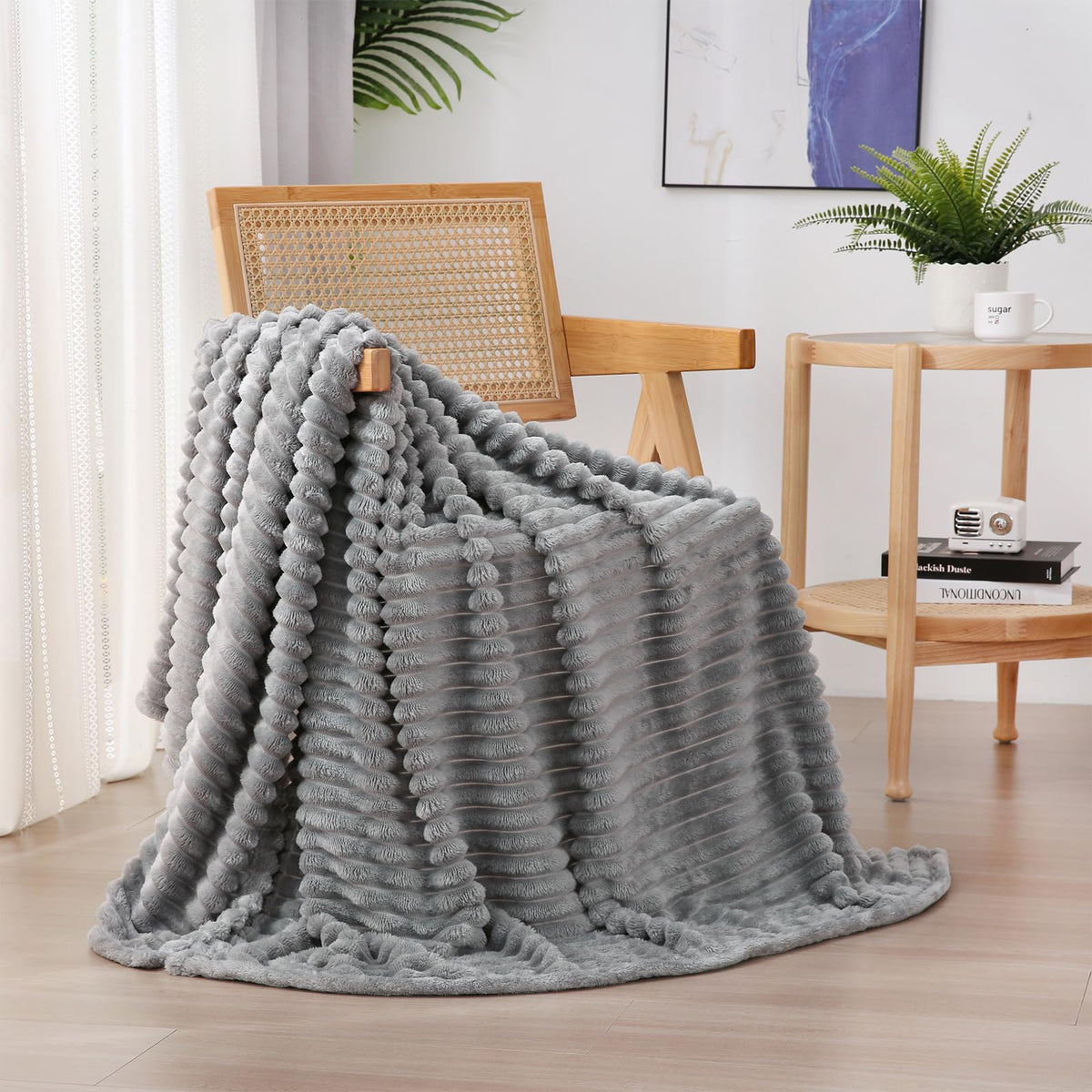 Sage Green Fleece Throw Blanket 50”×60” for Couch Sofa Livingroom