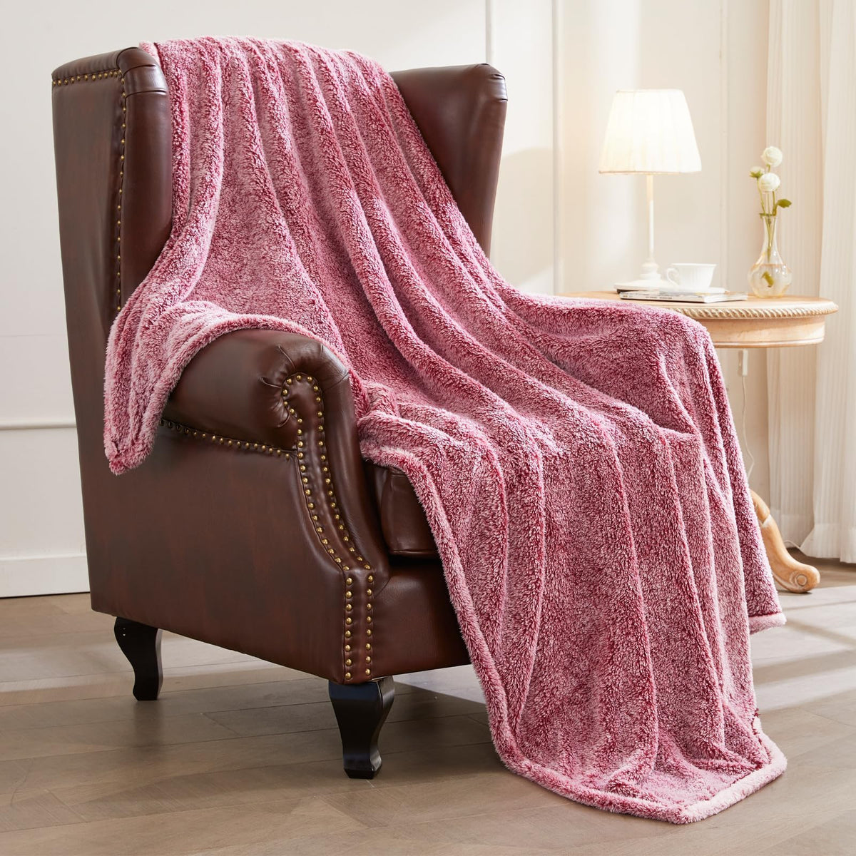 Exclusivo Mezcla Fuzzy Large Fleece Throw Blanket for Couch, Dusty Pink