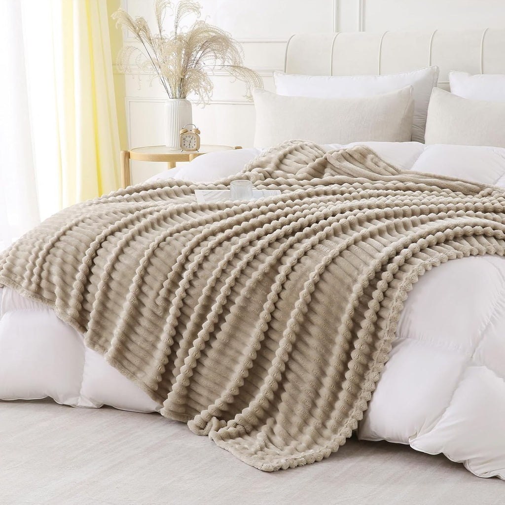 Khaki Throw Blanket for Couch Sofa 50x60 inches Striped Design