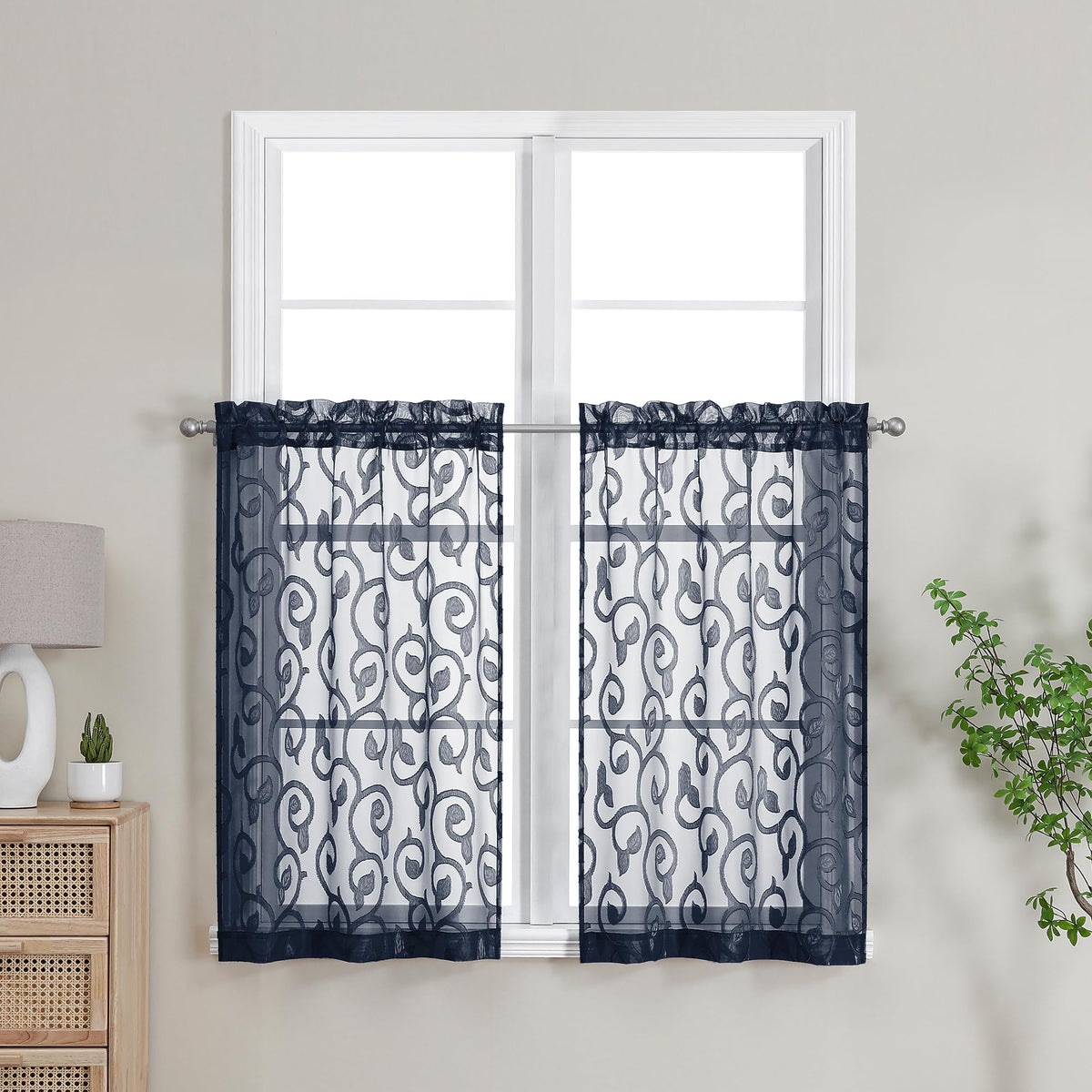 OWENIE Furman Ivory Sheer Curtains 84 inches Long for Bedroom Living Room 2 Panels Set, Jacquard Clip Light Filtering Semi Sheer Curtain Rod Pocket Window Drapes, 2 Pcs Each 40 W 84 L