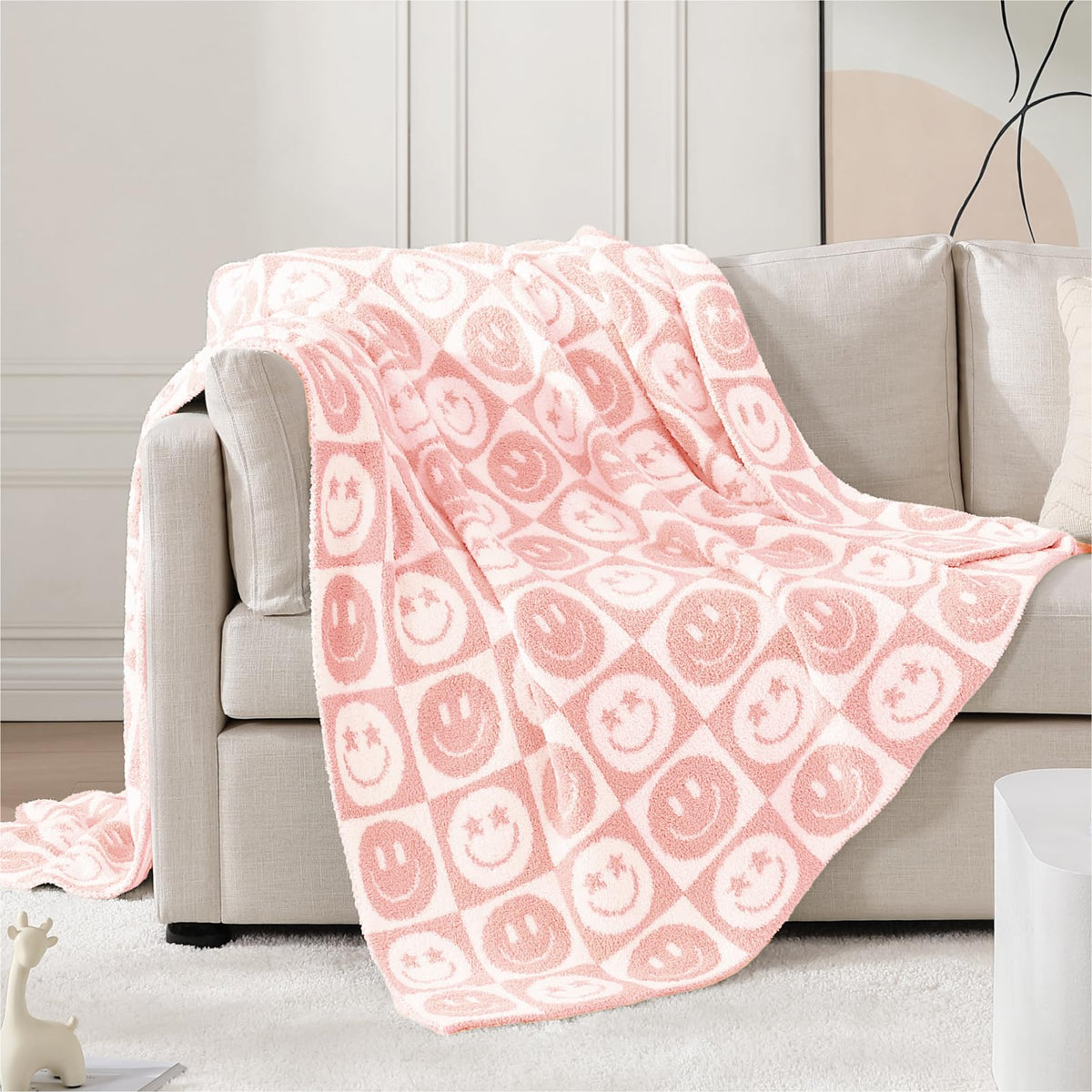 WRENSONGE Soft Checkered Throw Blanket for Couch-Cozy Warm Knitted Blankets