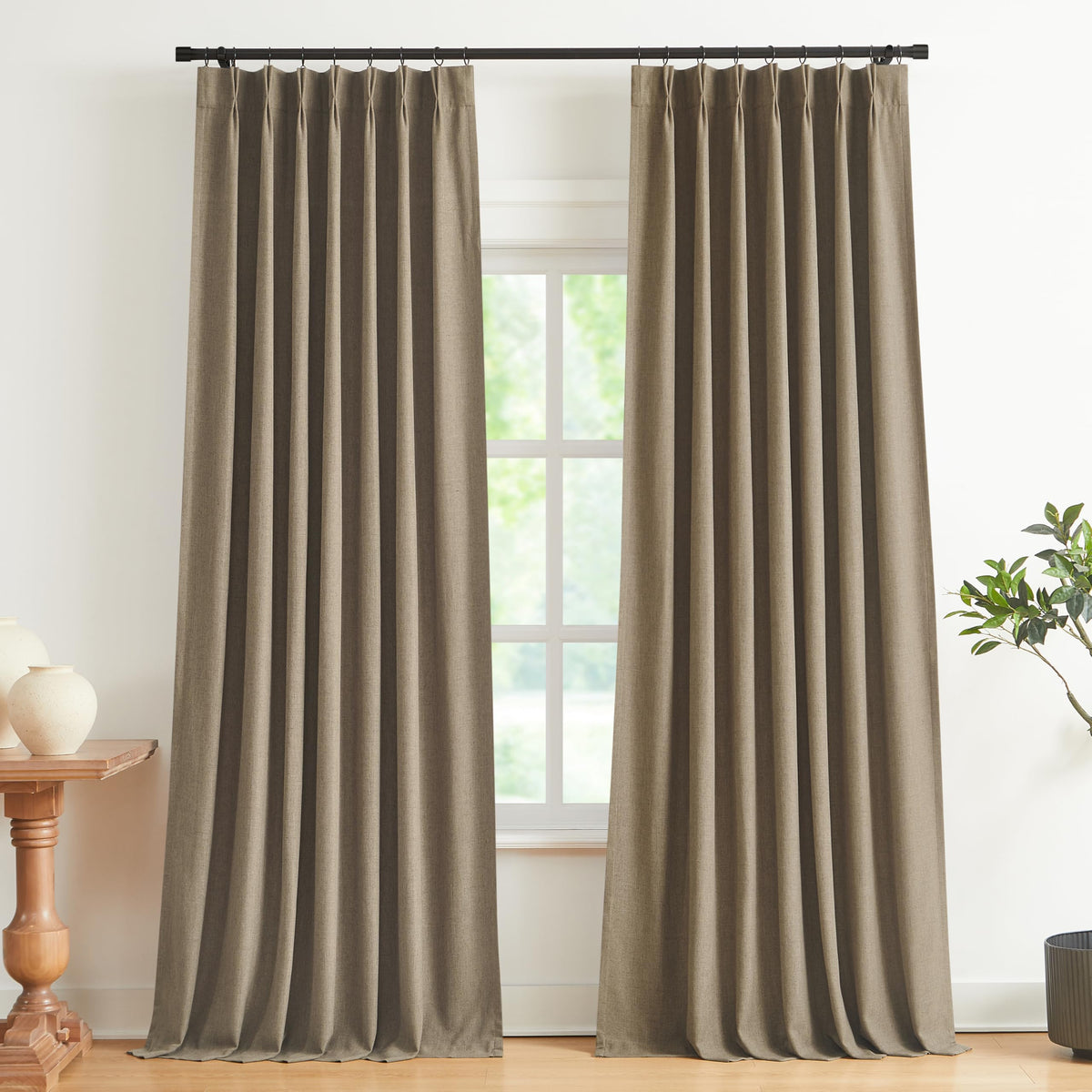 Vision Home Pinch Pleated Full Blackout Curtains Linen Blended Room Darkening Window Curtains 84 inch for Living Room Bedroom Thermal Insulated Pinch Pleat Drapes with Hooks 2 Panel 40"Wx84"L,Blue Fog