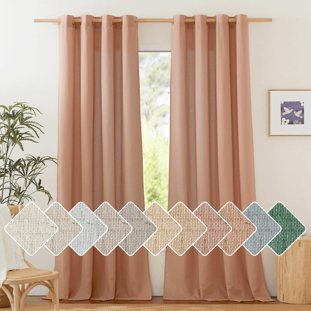 NICETOWN Natural Linen Curtains 84 inch Long 2 Panels Set, Grommet Top Thick Linen Burlap Semi Sheer Vertical Drapes Privacy Assured with Light Filtering for Bedroom/Living Room, W55 x L84
