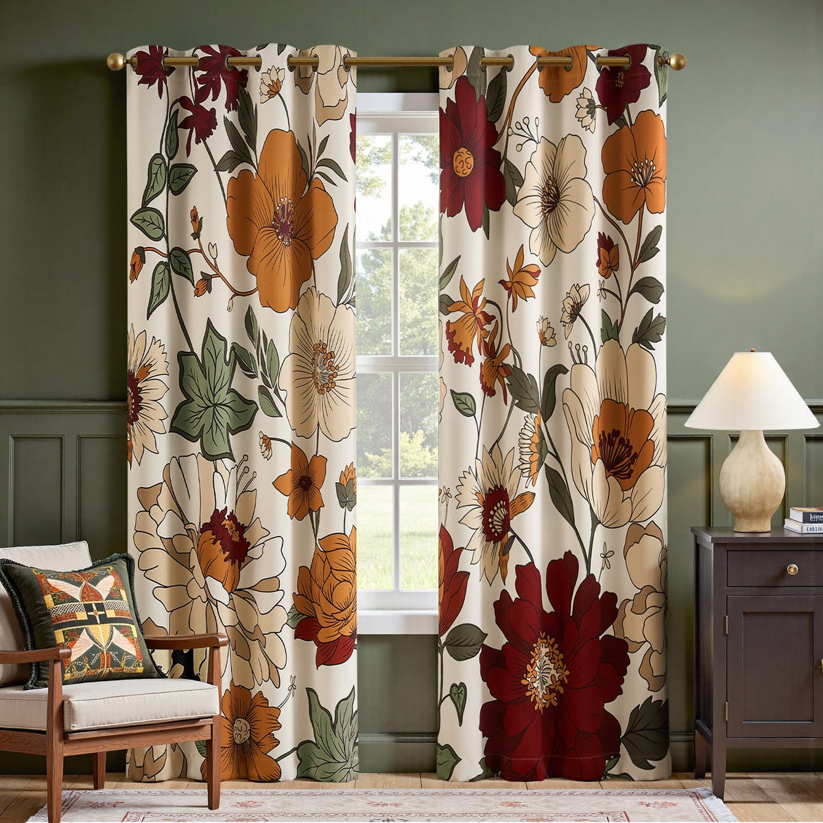 jinchan Beige Boho Floral Blackout Curtains 84 Inch Grommet 4 Panels