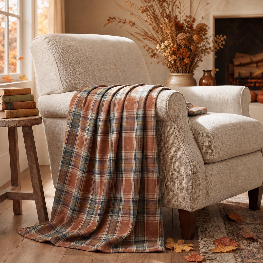 Horaldaily Rust Plaid Fall Decorative Throw Blanket 50x60