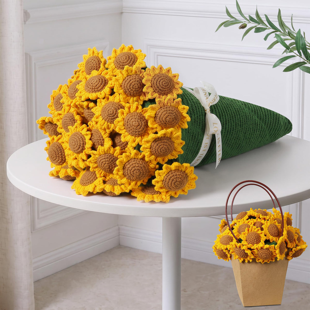 Ivydale 43inch Sunflowers Crochet Blanket Knitted Flower Bouquet Throw