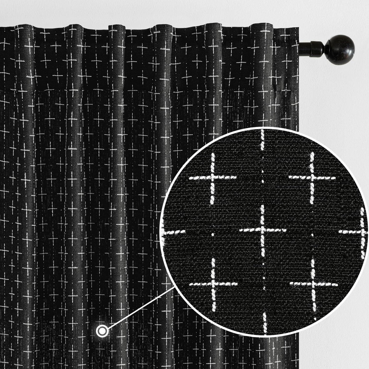 MIULEE Patterned Farmhouse Linen Curtains, Back Tab, 52Wx84L, Blue