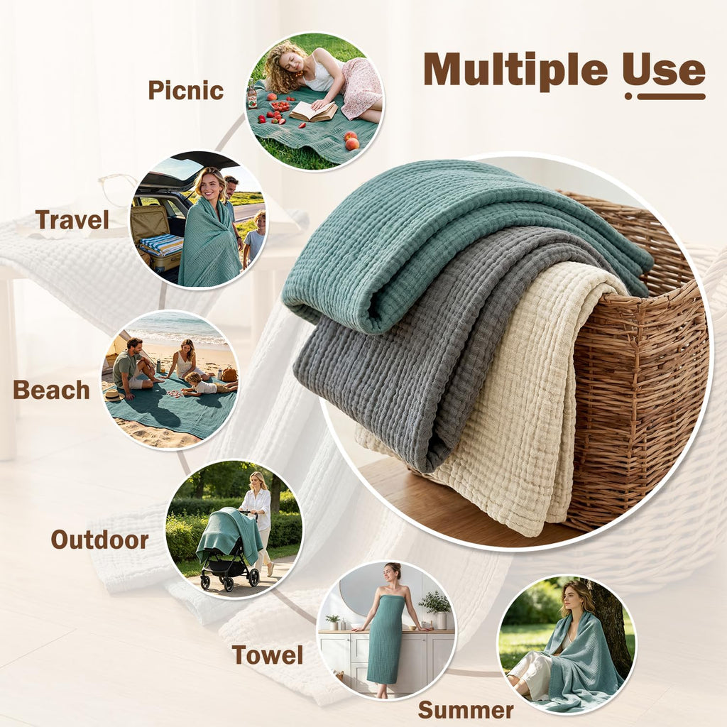 EMME Muslin Throw Blanket for Adults 100% Cotton Blankets for Couch Breathable Gauze All Season Soft and Lightweight Pre-Washed (Teal, 50"x71")