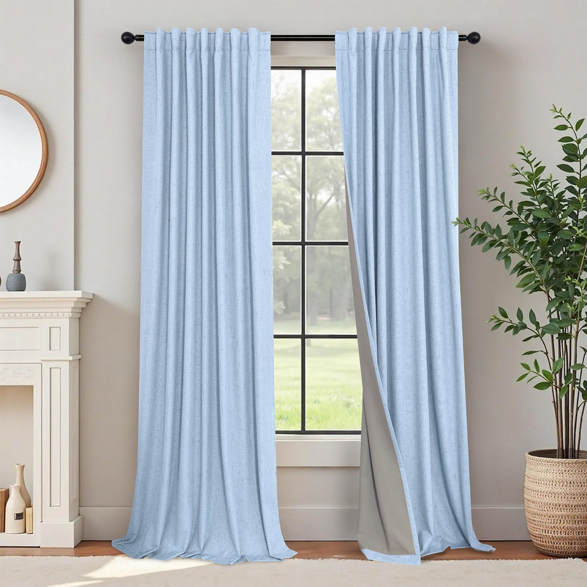 100% Blackout Curtains 84 Inch Length 2 Panels Set Neutral Boho Linen Farmhouse for Bedroom Windows Living Room Darkening Thermal Insulated Drapes Natural Cream Ivory 7ft Long Back Tab Pleated Pocket