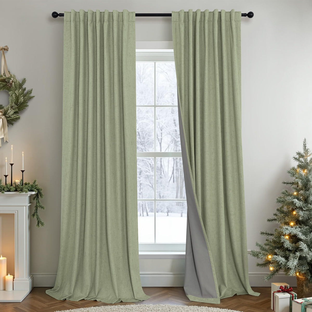 100% Blackout Curtains 84 Inch Length 2 Panels Set Neutral Boho Linen Farmhouse for Bedroom Windows Living Room Darkening Thermal Insulated Drapes Natural Cream Ivory 7ft Long Back Tab Pleated Pocket