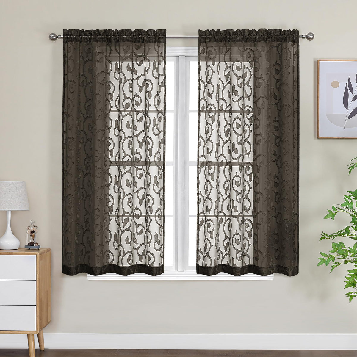 OWENIE Furman Ivory Sheer Curtains 84 inches Long for Bedroom Living Room 2 Panels Set, Jacquard Clip Light Filtering Semi Sheer Curtain Rod Pocket Window Drapes, 2 Pcs Each 40 W 84 L