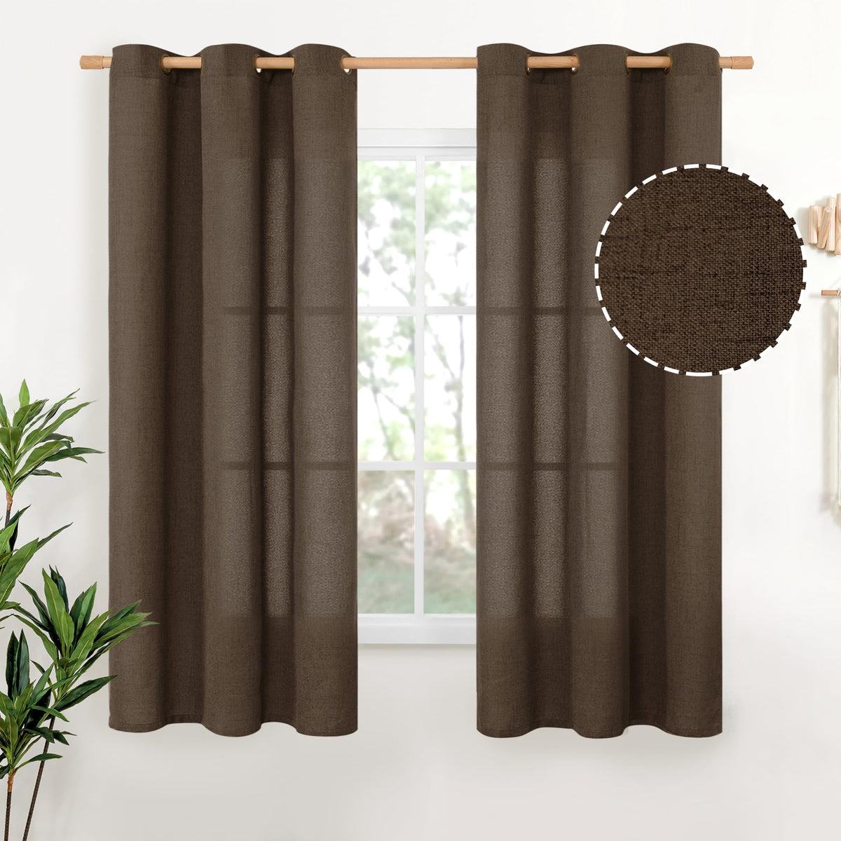 YoungsTex Linen Semi Sheer Curtains 63 Inch Length, Light Filtering Drapes